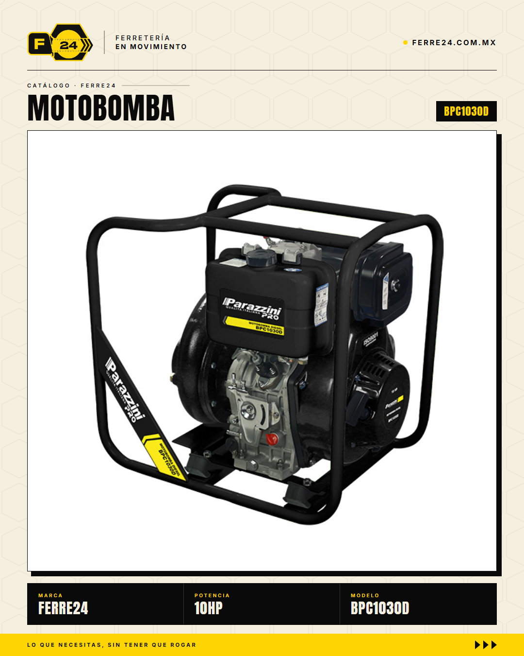 Motobomba Diésel Centrífuga 10 HP — 3", 75 m de Altura · hero_001