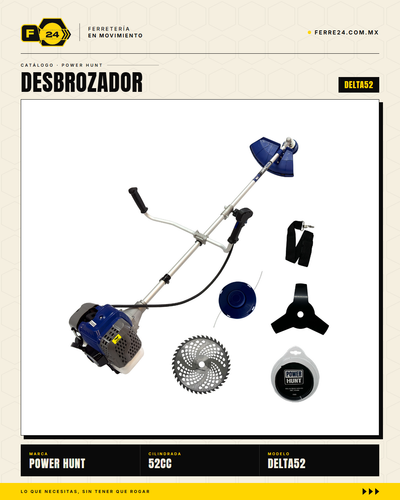Desbrozadora Power Hunt DELTA52 52 cc — Con Cuchilla de Fábrica