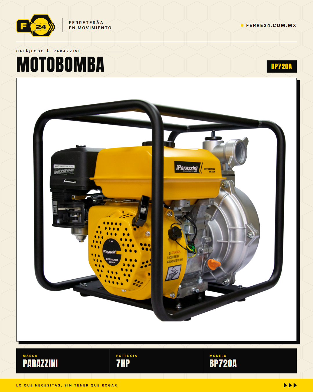 Motobomba Parazzini BP720A — 7 HP 2", 4 Tiempos OHV Gasolina · hero_001
