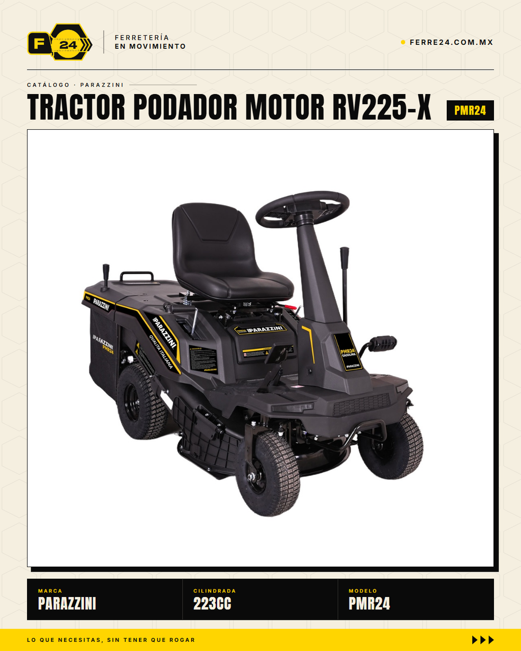 Tractor Podador Parazzini PMR24 — Motor 223cc 4T, 24 Pulgadas, Encendido Eléctrico · hero_001