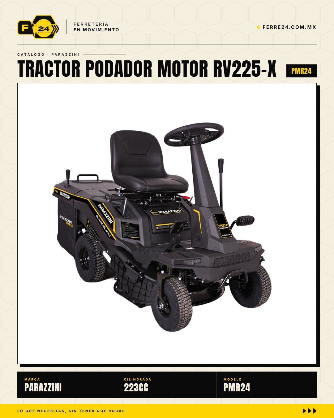 Tractor Podador Parazzini PMR24 — Motor 223cc 4T, 24 Pulgadas, Encendido Eléctrico · hero_001
