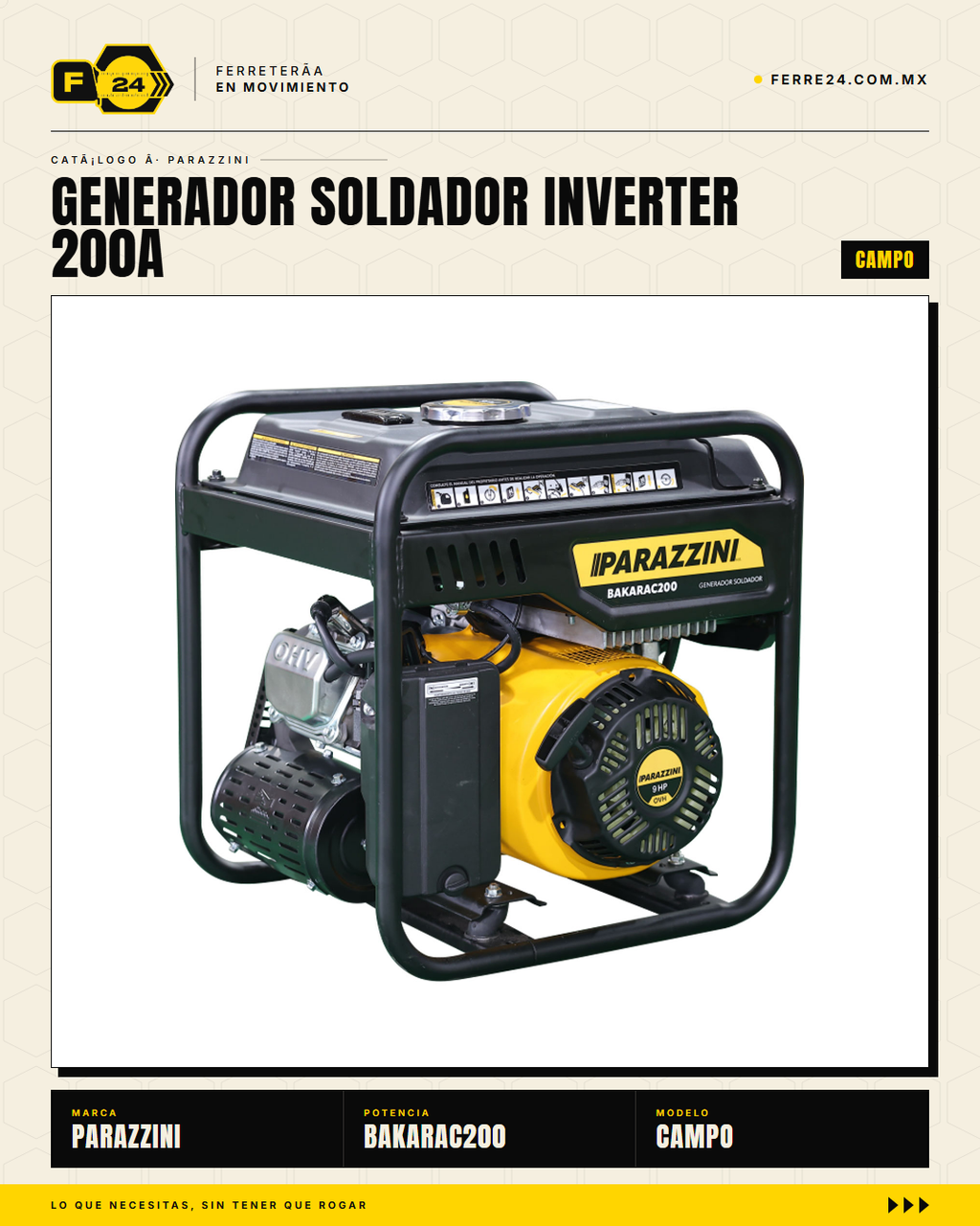 Generador Soldador Parazzini BAKARAC200 200A — vista principal