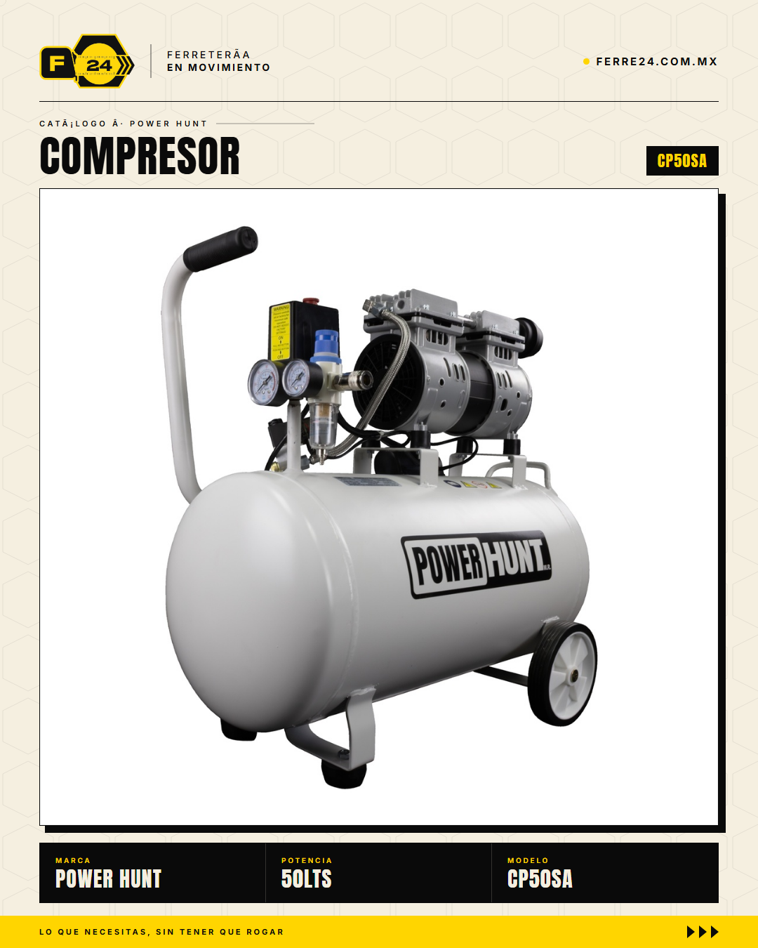 Compresor Power Hunt 50 L — Libre de Aceite, Doble Conexión Rápida · hero_001