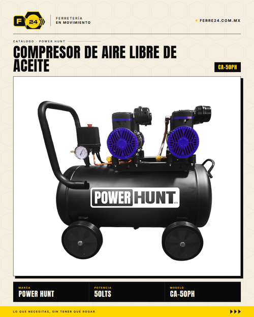 Compresor Power Hunt 50 L — Oil-Free, Doble Motor · hero_001