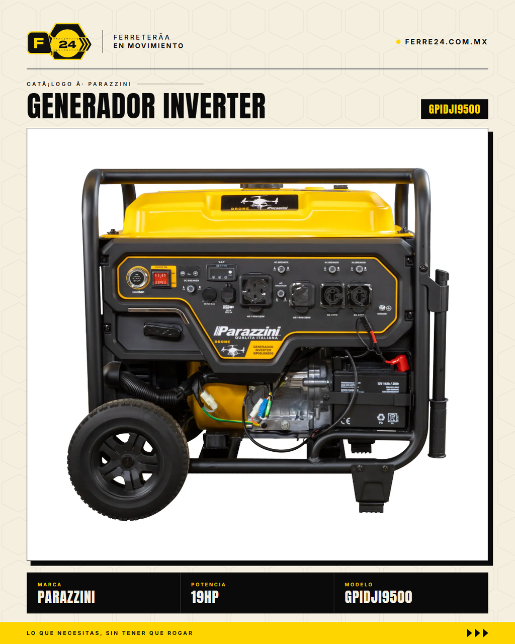 Generador Inverter Parazzini GPIDJI9500 9500W 19HP — vista principal