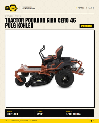 Tractor Podador Giro Cero 46" Kohler 22HP - Troy-Bilt Mustang Z46