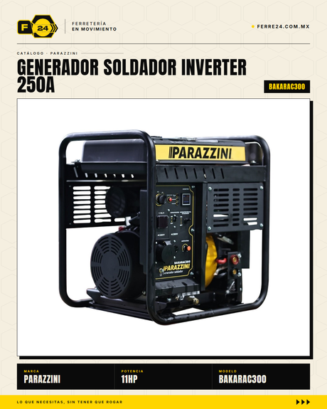 Parazzini BAKARAC300 — Generador Soldador Inverter 250A Gasolina