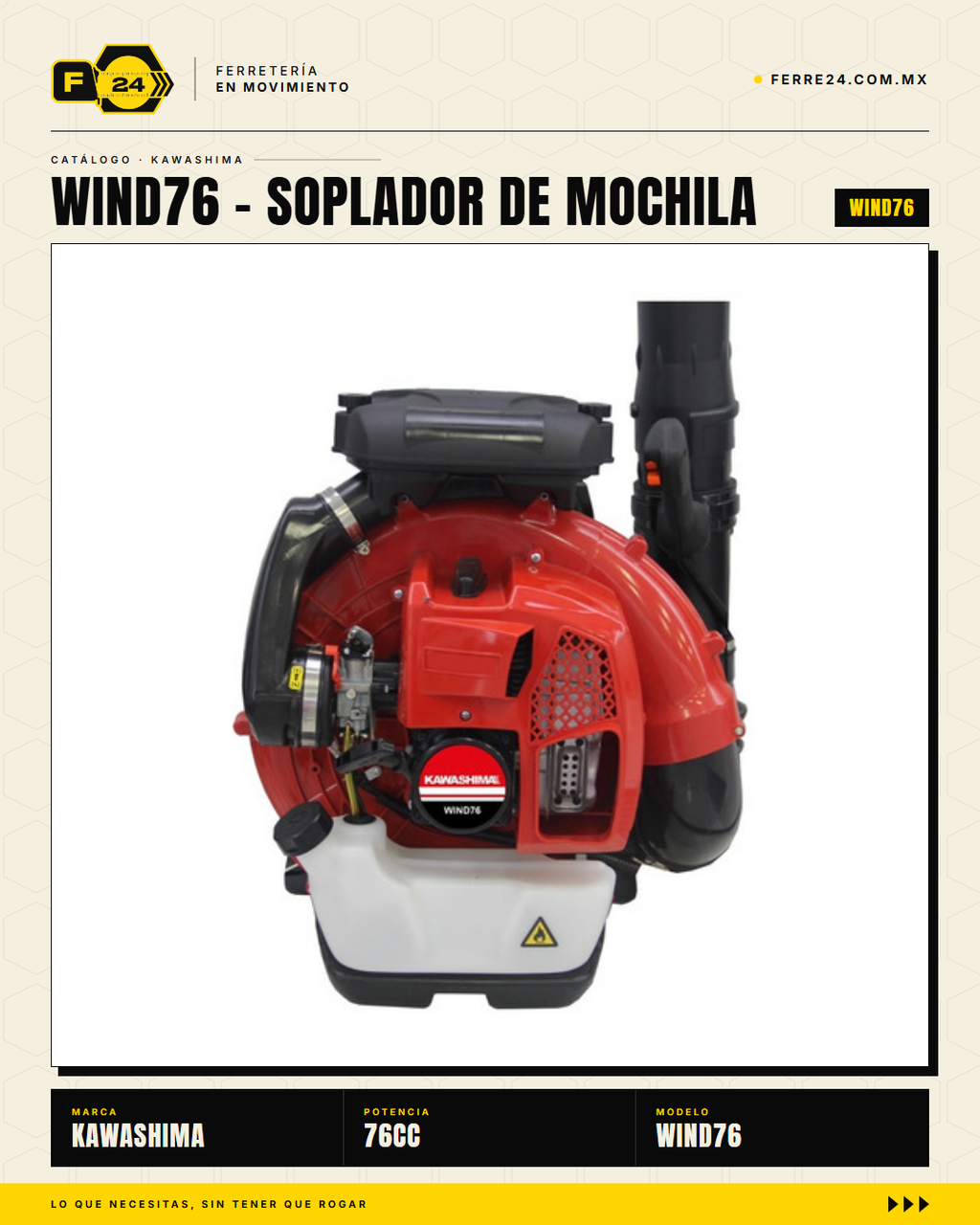 Soplador de mochila Kawashima WIND76 — 76 cc, 1,440 m³/h · hero_001