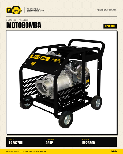 Motobomba Parazzini BP2680D — Diésel 26 HP, 8