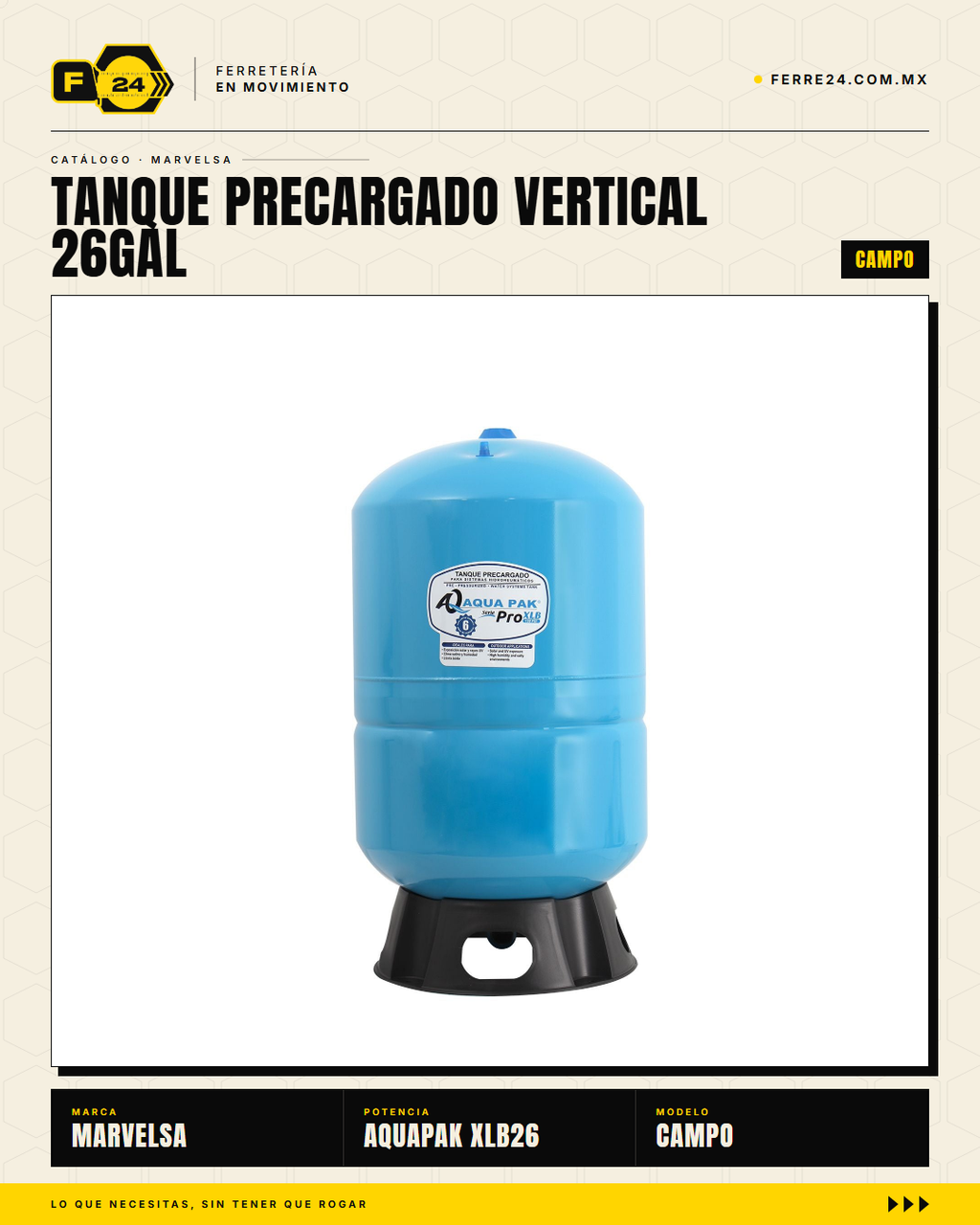 Tanque Precargado AQUA PAK XLB26 — 26 Galones, 130 PSI, Garantía 4 Años · hero_001