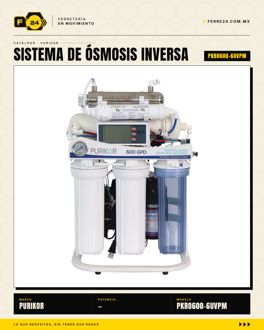 Sistema de Ósmosis Inversa PURIKOR 600 GPD 6 Etapas con UV — PKRO600-6UVPM · hero_001