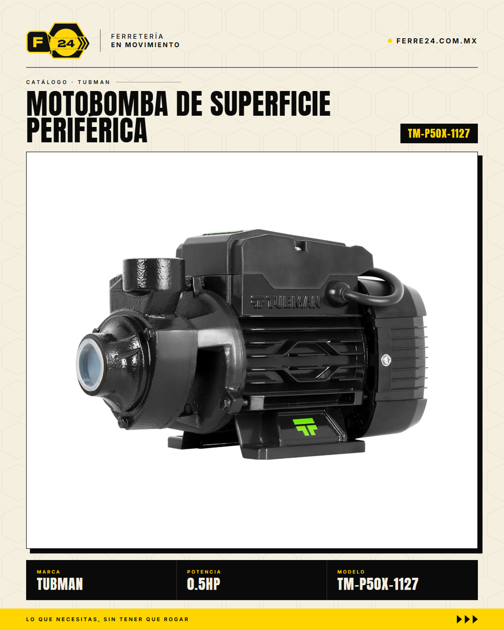 Motobomba Periferica TUBMAN TM-P 1/2 HP - Impulsor de Bronce · hero_001