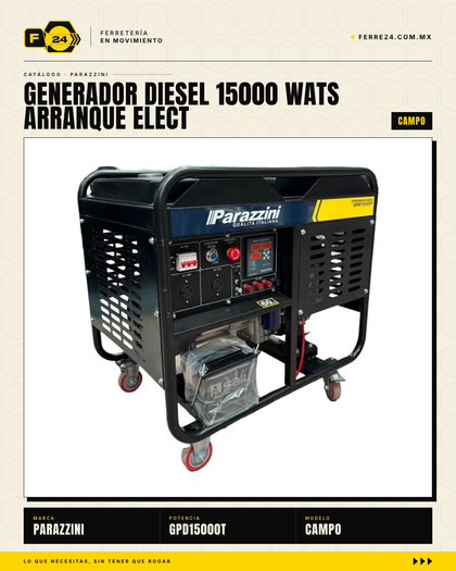 Generador Diesel Trifásico 15,000W / 18.75 kVA Arranque Eléctrico — Parazzini GPD15000T