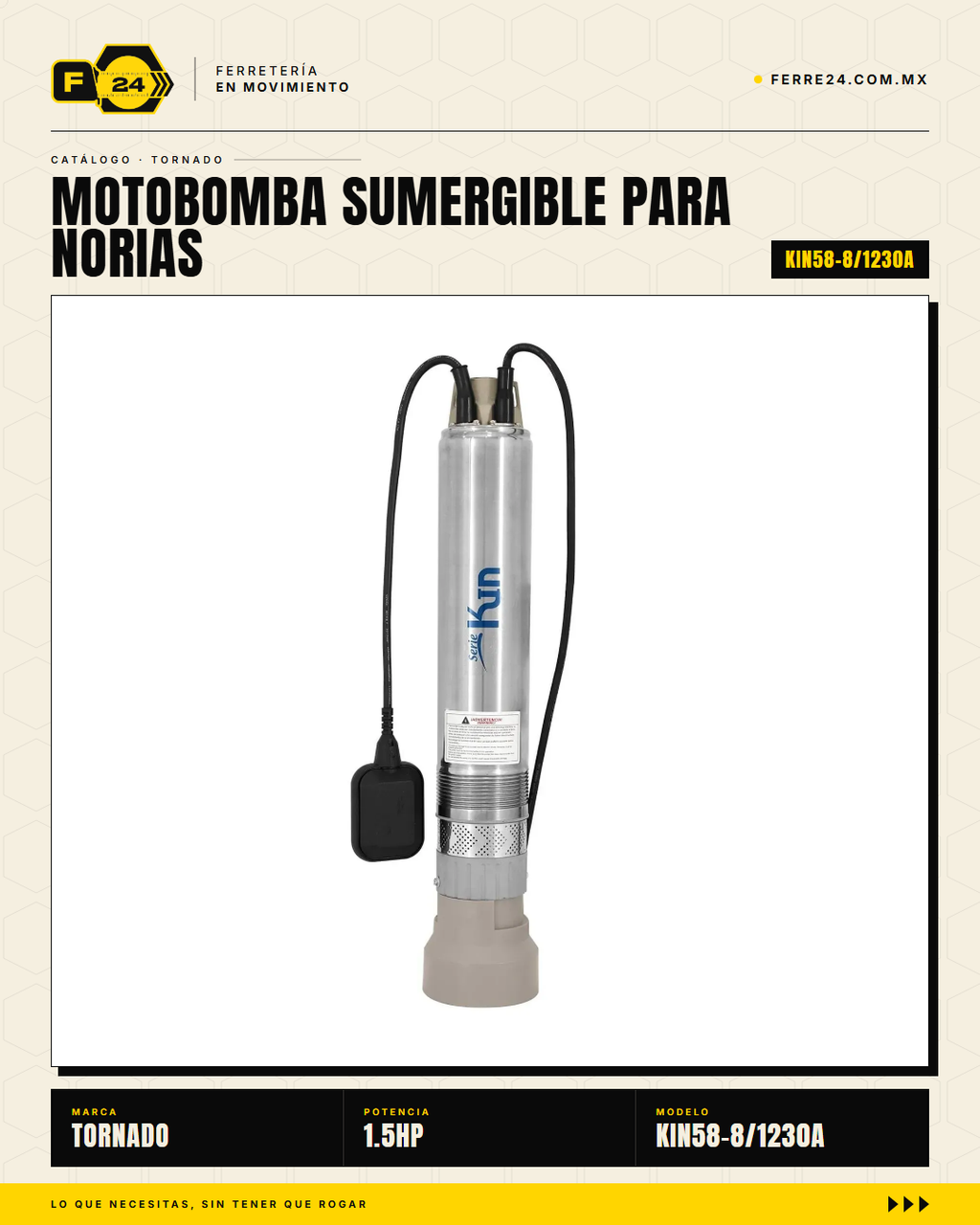 Motobomba Sumergible TORNADO 1.5 HP — Para Cisterna, Noria y Pozo Profundo hasta 15 m · hero_001