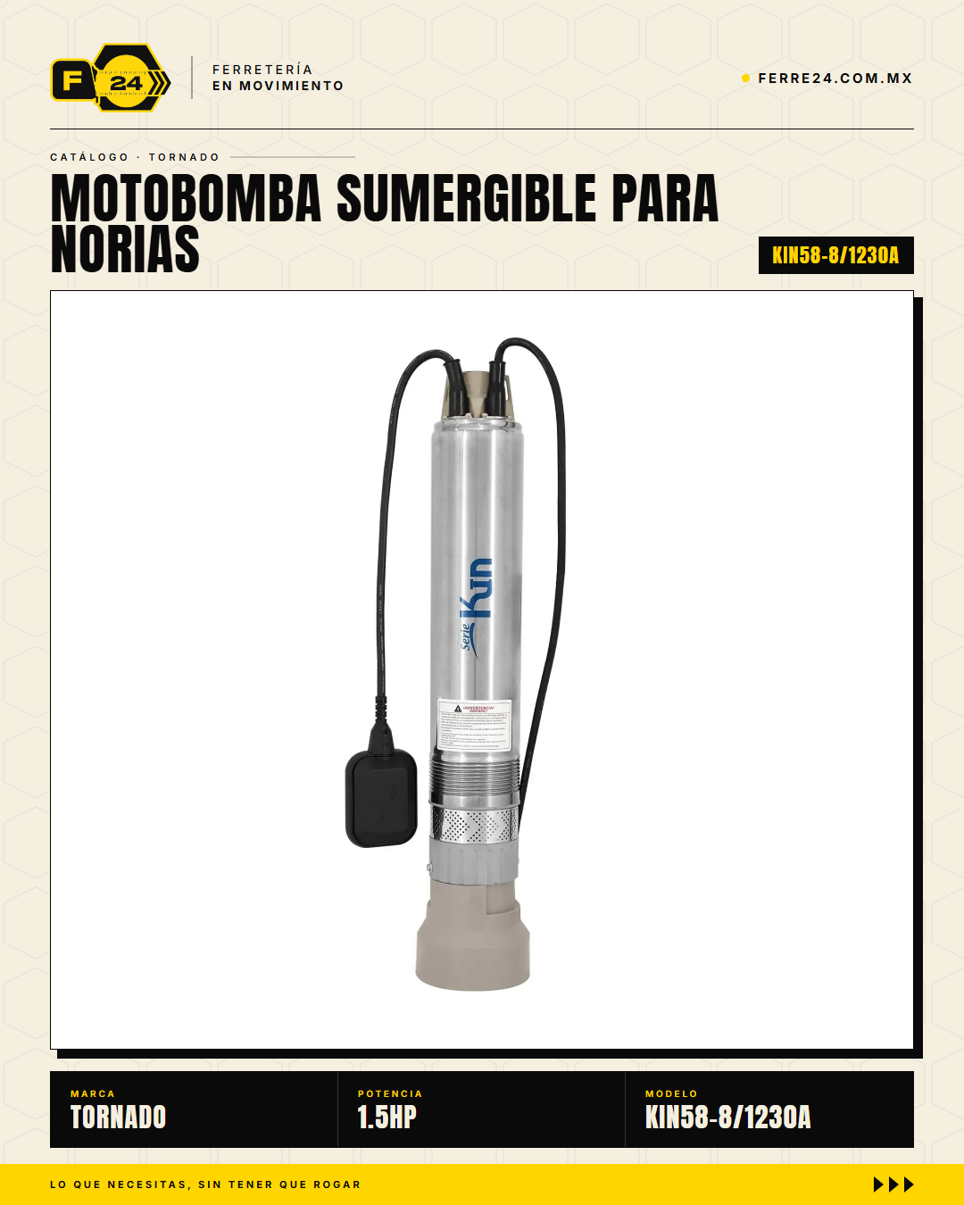 Motobomba Sumergible TORNADO 1.5 HP — Para Cisterna, Noria y Pozo Profundo hasta 15 m · hero_001