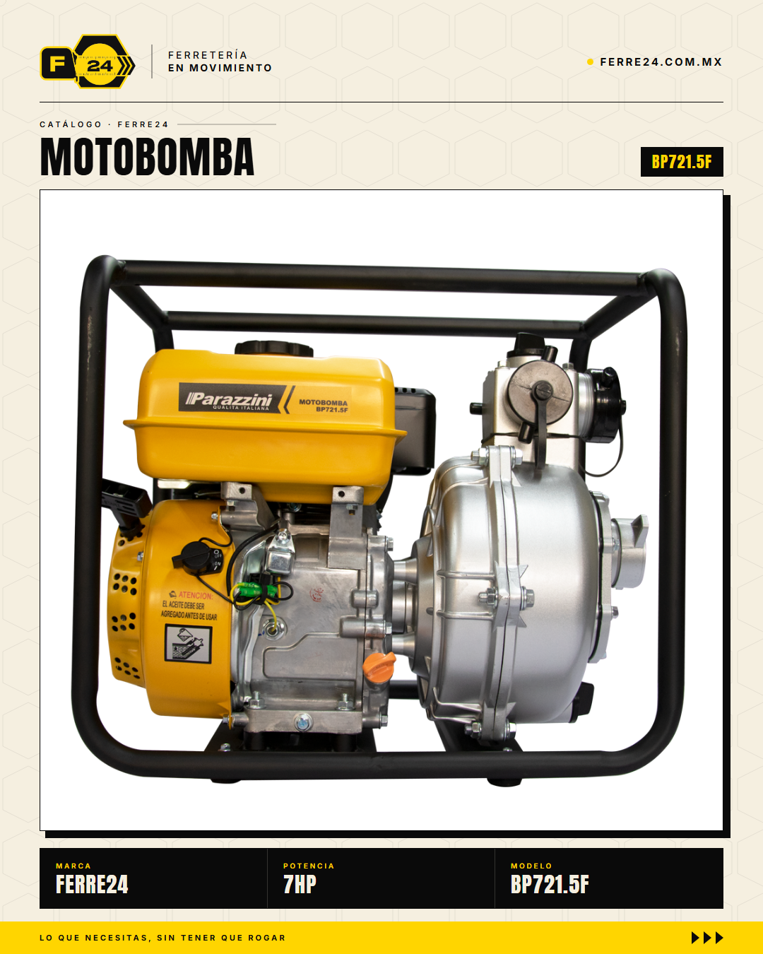 Motobomba Alta Presión 7 HP — 65 m, Tres Salidas · hero_001