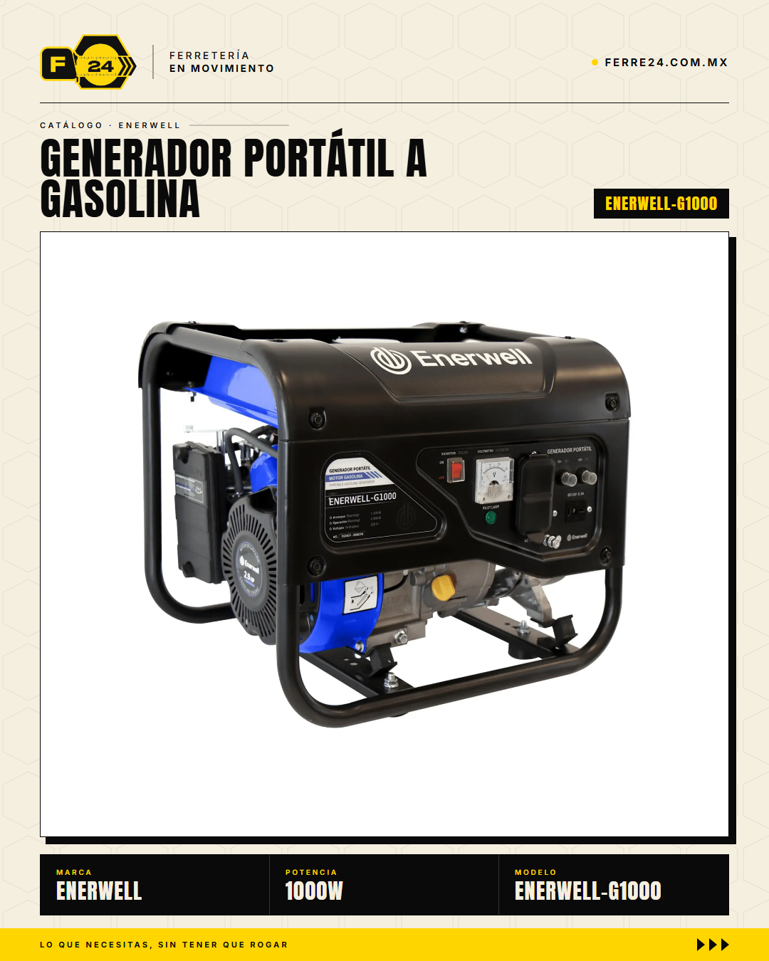 Generador Portátil Inverter 1000W ENERWELL — A Gasolina · hero_001