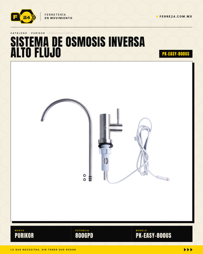 PURIKOR PK-EASY-800US — Ósmosis Inversa 800 GPD Sin Tanque