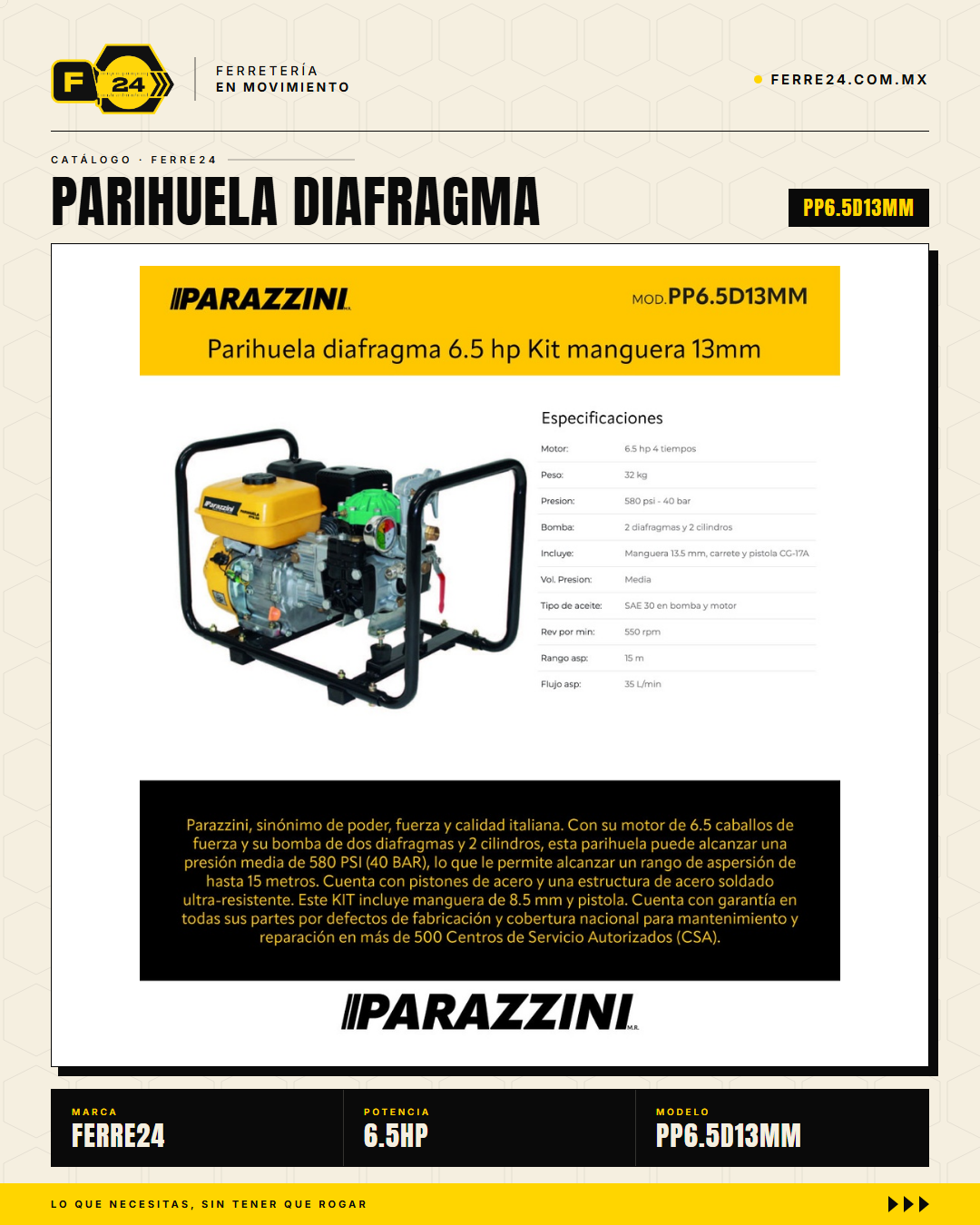 Parihuela de Diafragma 6.5 HP — Manguera Gruesa, Carrete y Pistola · hero_001