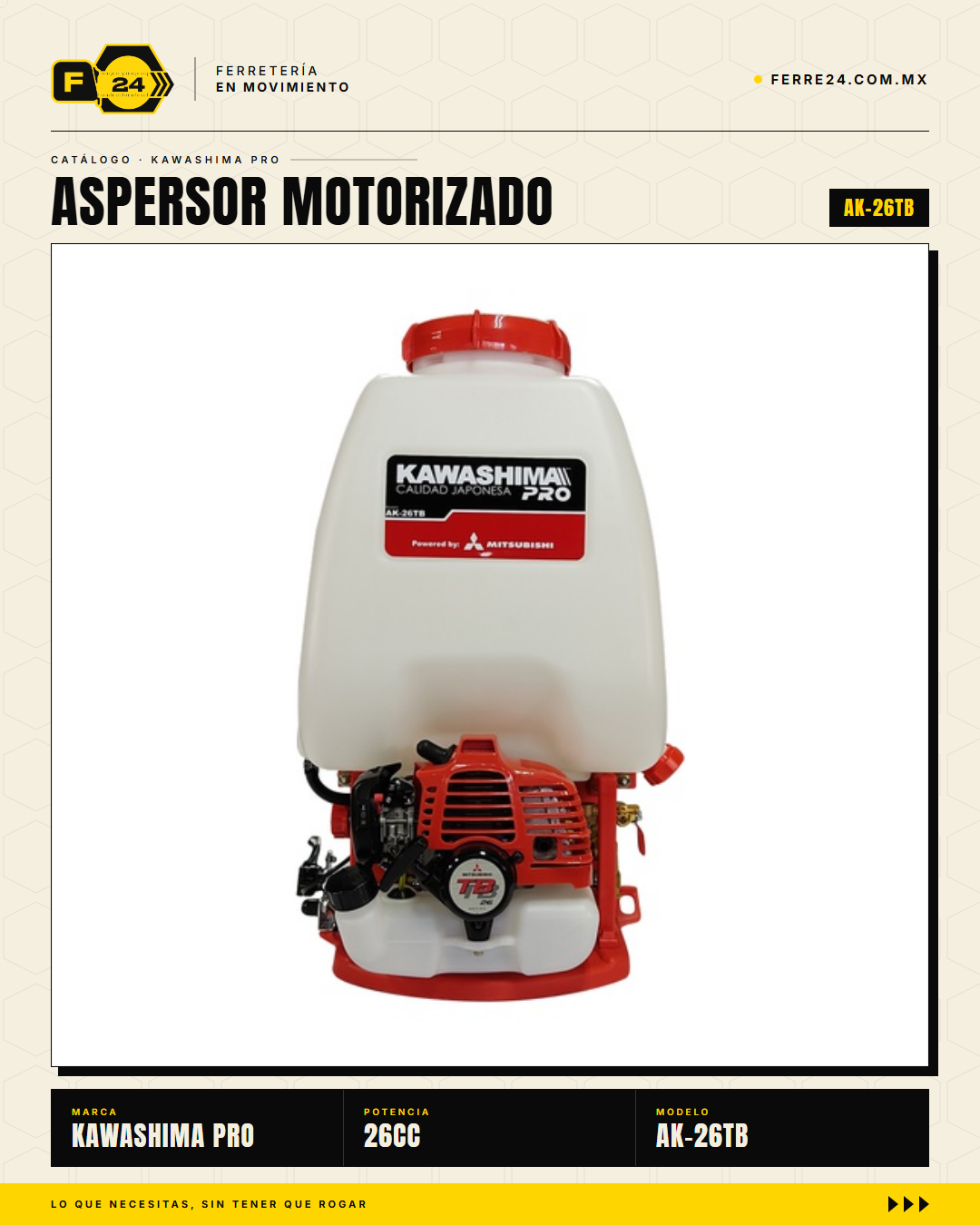 Aspersor de Mochila 26 cc — Motor Mitsubishi TB26, Tanque de 25 L · hero_001
