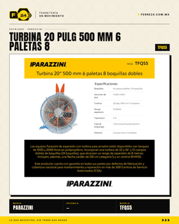 Turbina de Aspersión Parazzini TFQS5 — 20" (500 mm), 6 Paletas