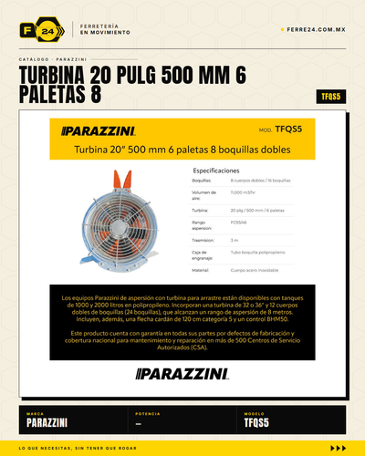 Turbina de Aspersión Parazzini TFQS5 — 20" (500 mm), 6 Paletas