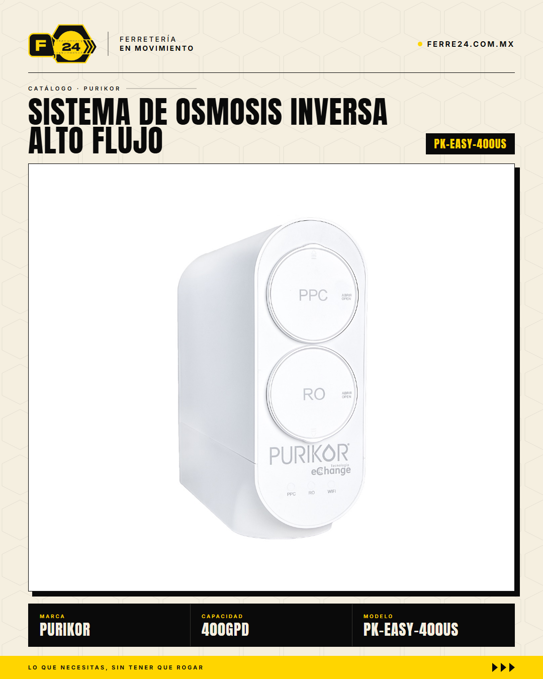 Sistema de Ósmosis Inversa 400 GPD PURIKOR — Compacto sin Tanque · hero_001