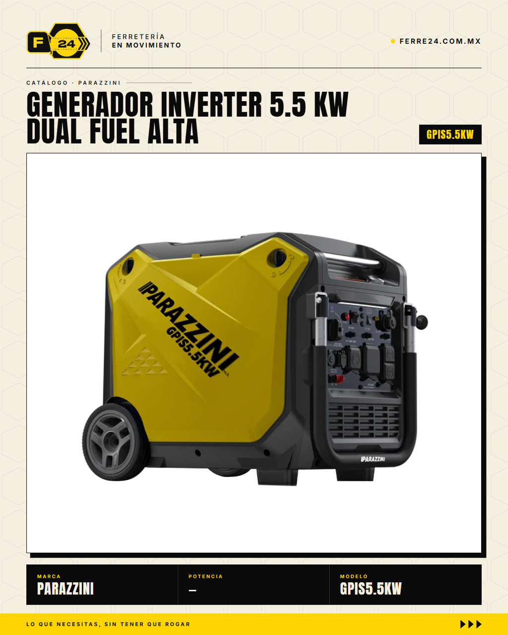 Generador Inverter Dual Fuel 5.5 kW Parazzini — Gasolina o Gas LP · hero_001
