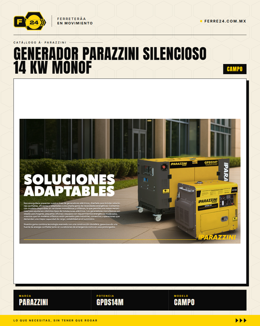Generador Diesel Silencioso 14 kW con ATS Automático — Parazzini GPDS14M · hero_001