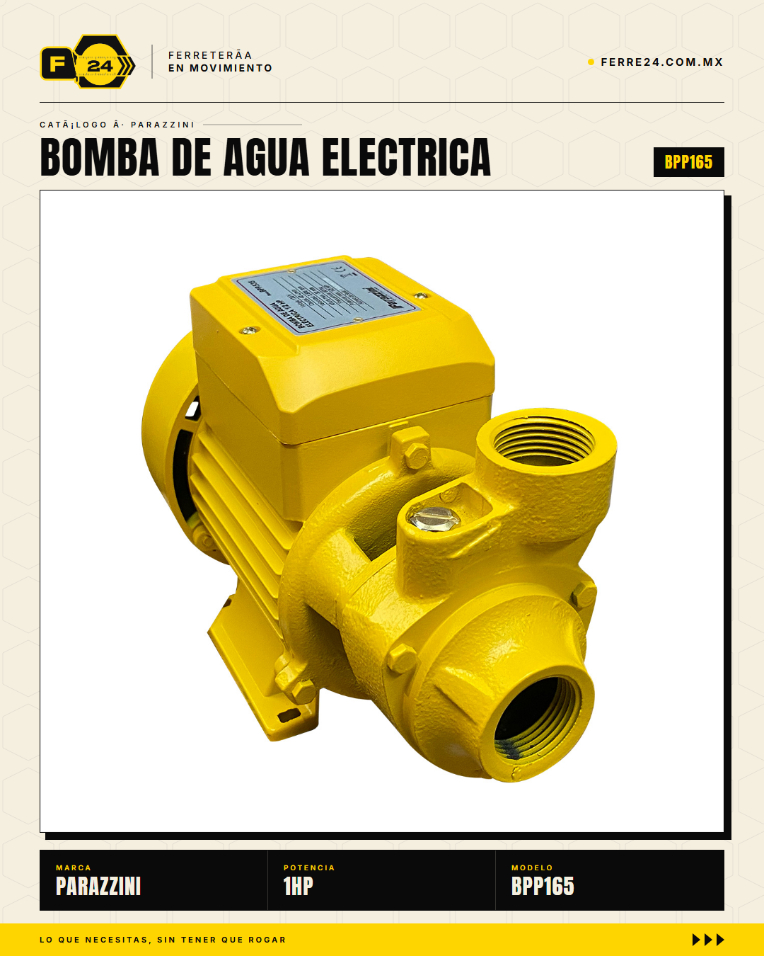 Bomba Periférica Eléctrica Parazzini BPP165 1HP — vista principal
