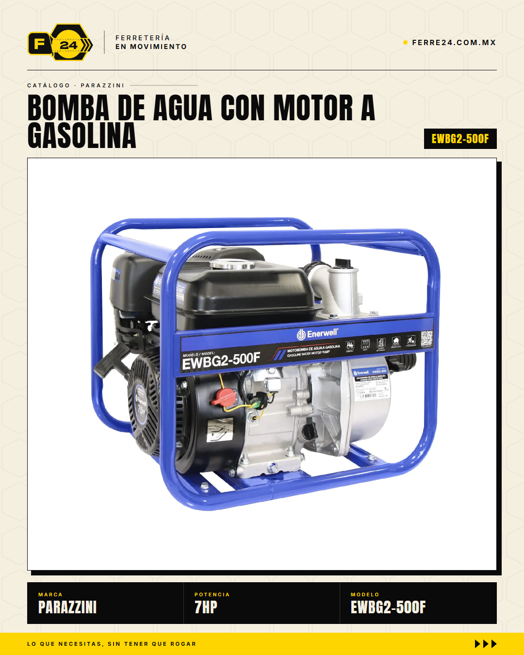 Motobomba ENERWELL 7HP Gasolina Autocebante 2x2 Pulgadas · hero_001