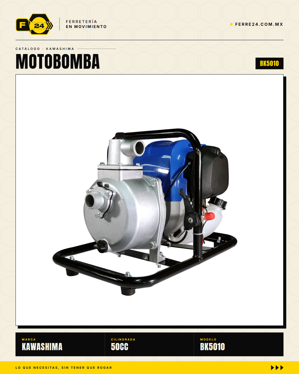 Motobomba Kawashima BK5010 50 cc — 1", 11 kg · hero_001