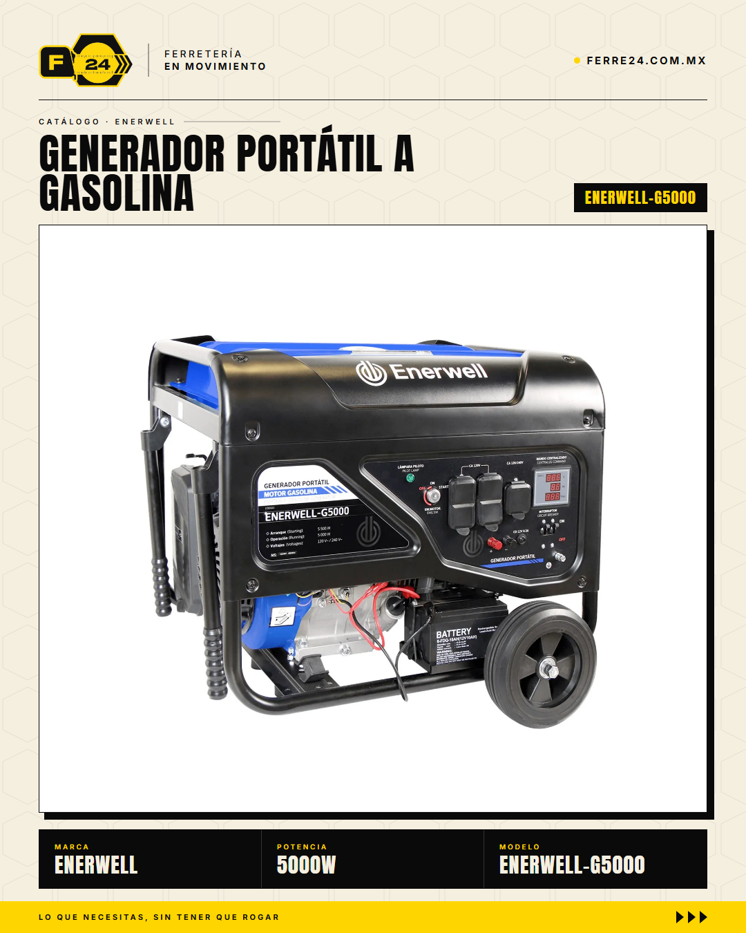 Generador Portátil 5000W Gasolina ENERWELL — 110V/220V · hero_001