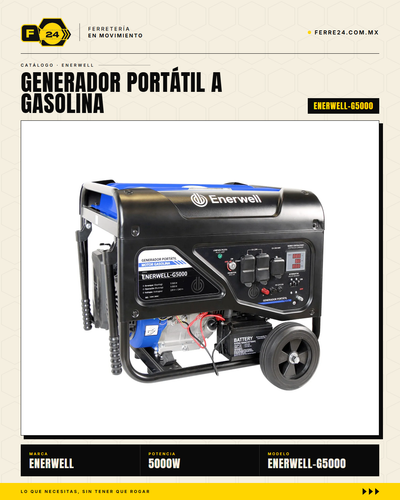 Generador Portátil 5000W Gasolina ENERWELL — 110V/220V