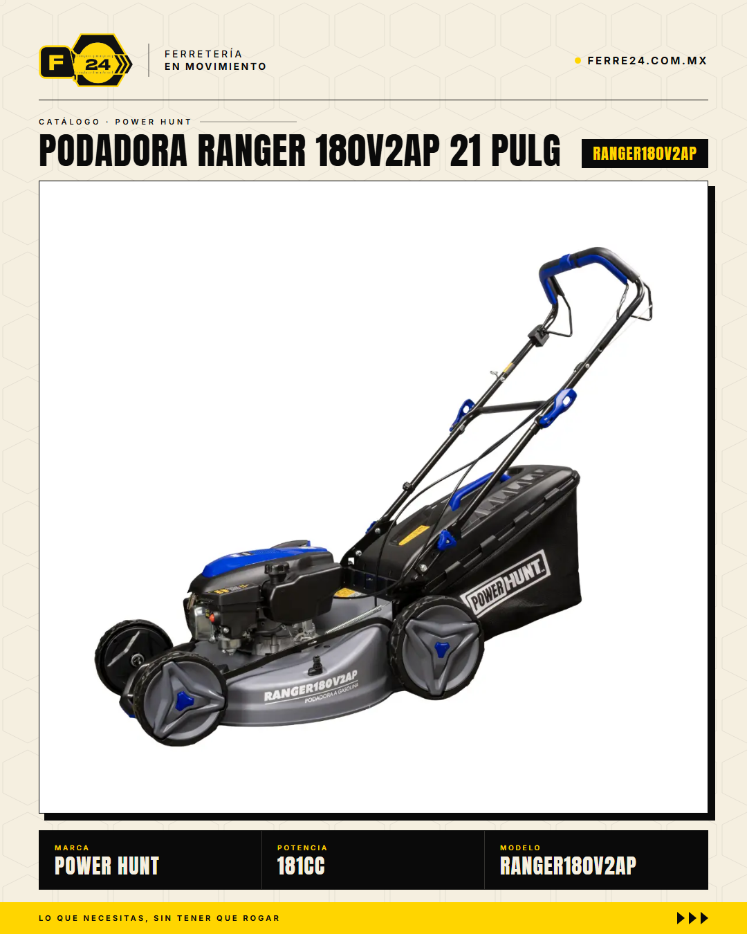 Podadora Autopropulsada 21" — 180 cc, Chasis de Acero y Triturado · hero_001
