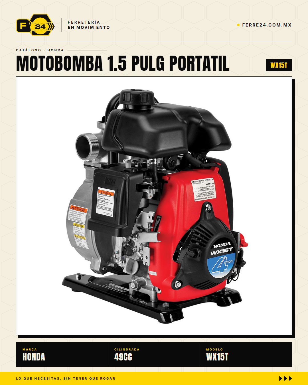 Motobomba Honda WX15T — 1.5" Portátil Autocebante, 280 L/min · hero_001