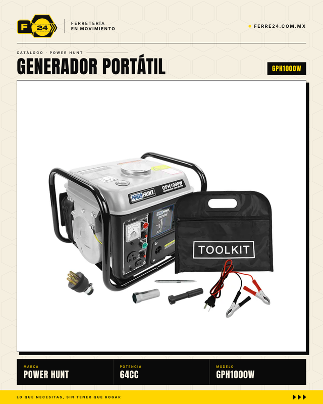 Generador Portátil Power Hunt 1000W — 6 Horas de Autonomía