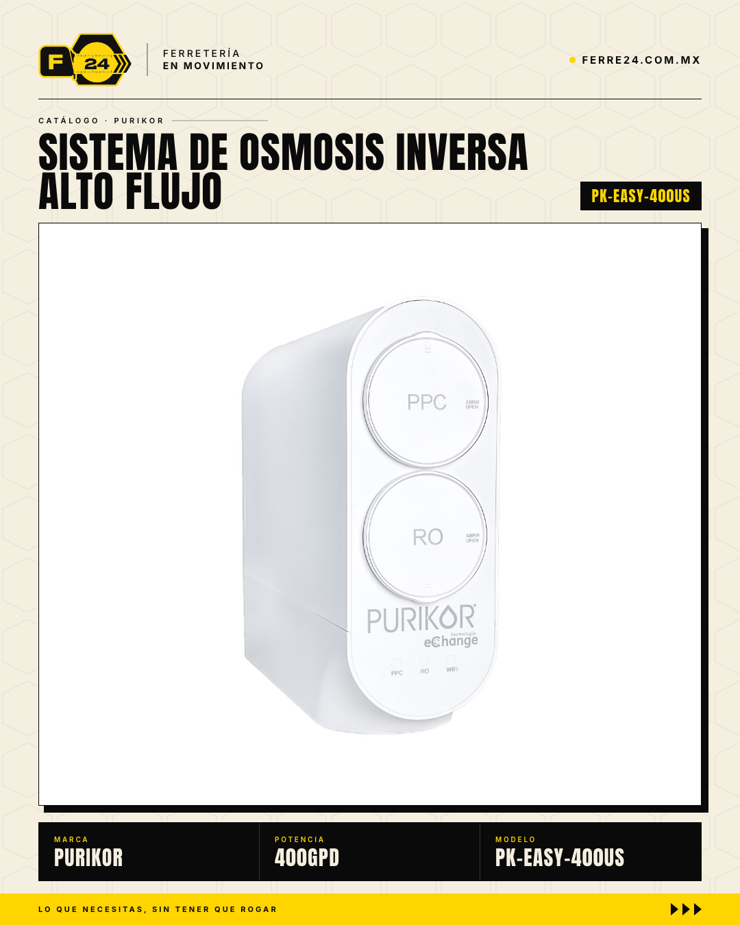 Sistema de Ósmosis Inversa 400 GPD PURIKOR — Compacto sin Tanque · hero_001