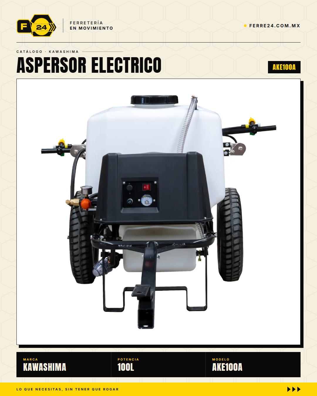 Aspersor Remolque Eléctrico Kawashima 100L — 80 PSI · hero_001