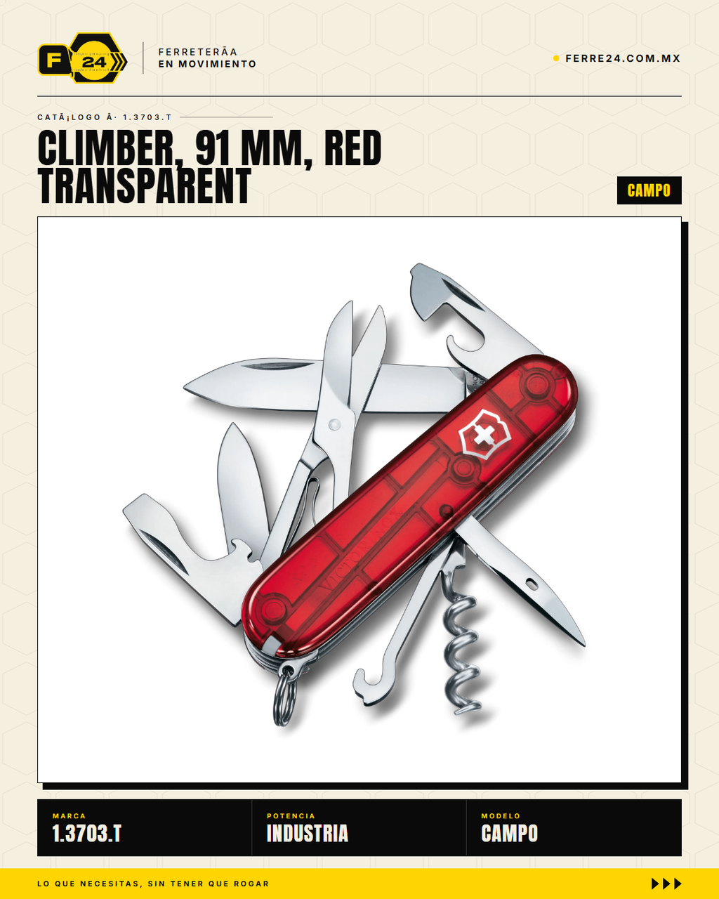 Victorinox Climber 91mm Rojo Transparente — Navaja 18 Funciones — vista principal