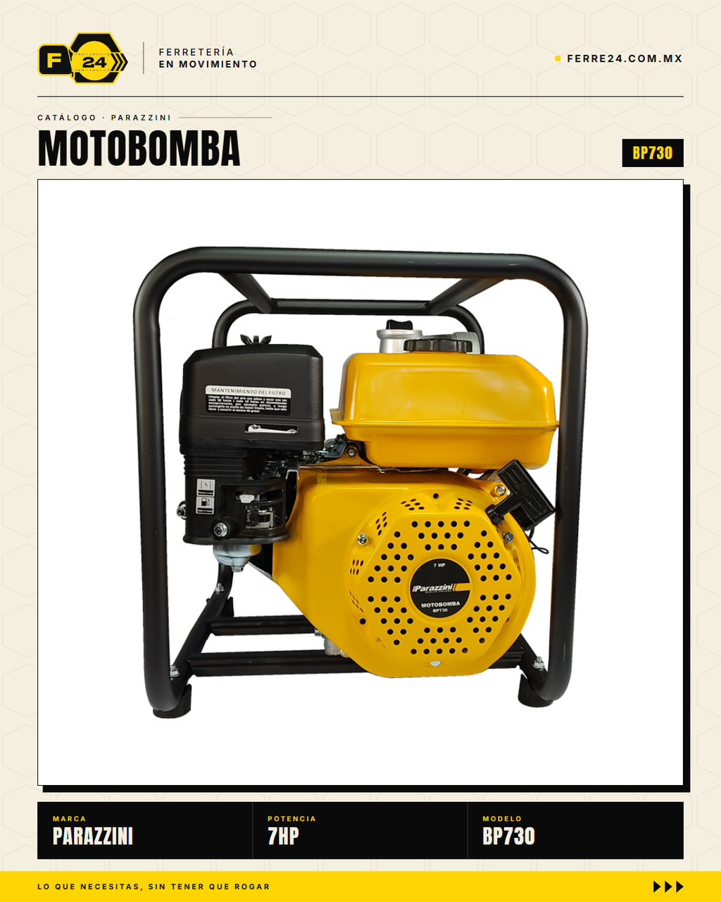 Motobomba Autocebante a Gasolina 7 HP 3" Parazzini BP730 · hero_001