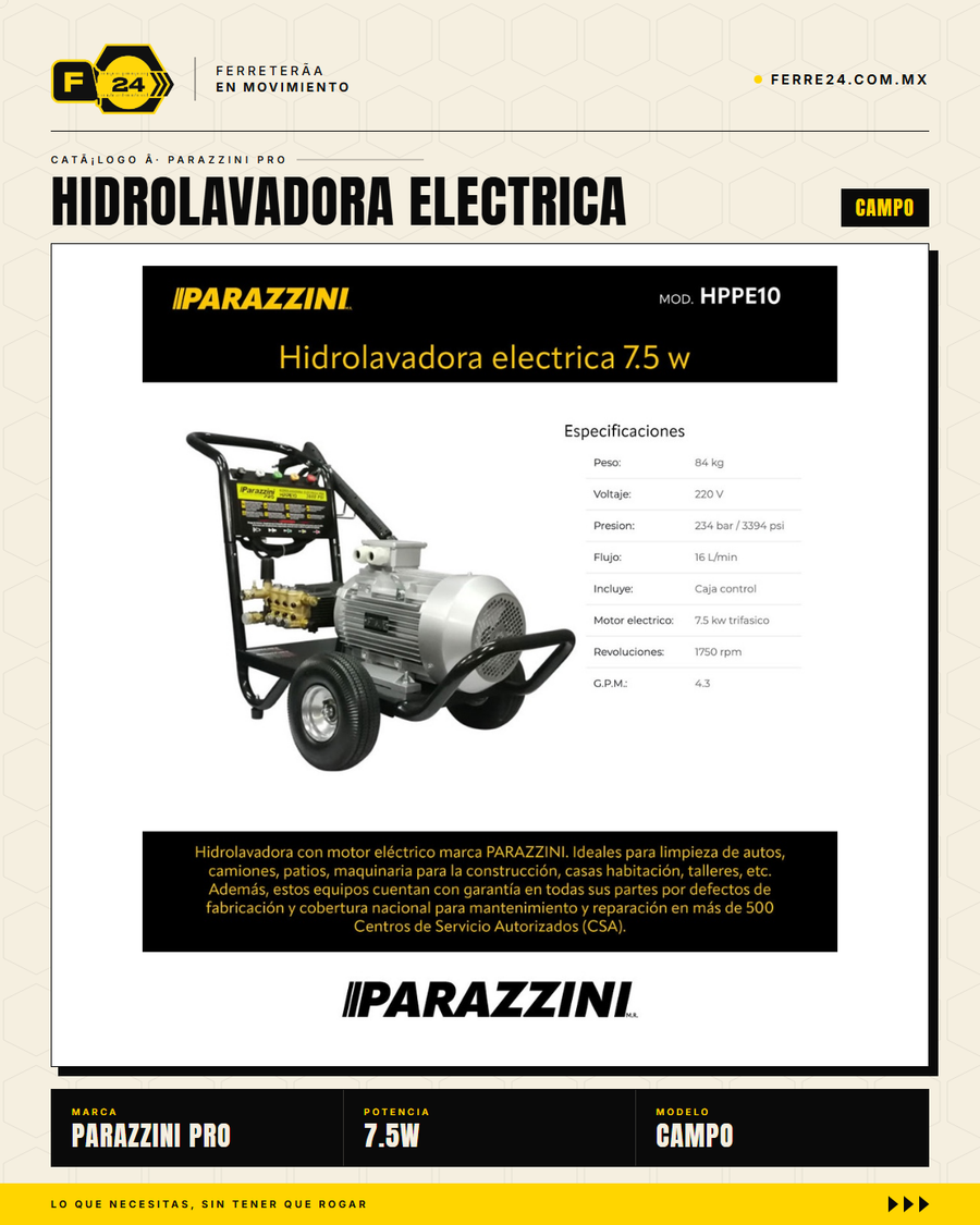 Hidrolavadora Eléctrica Industrial Parazzini Pro 10 HP — 234 bar · hero_001