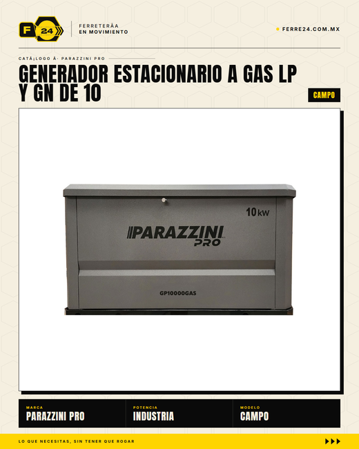 Generador estacionario trifásico 10 kW — gas LP/GN, ATS automático