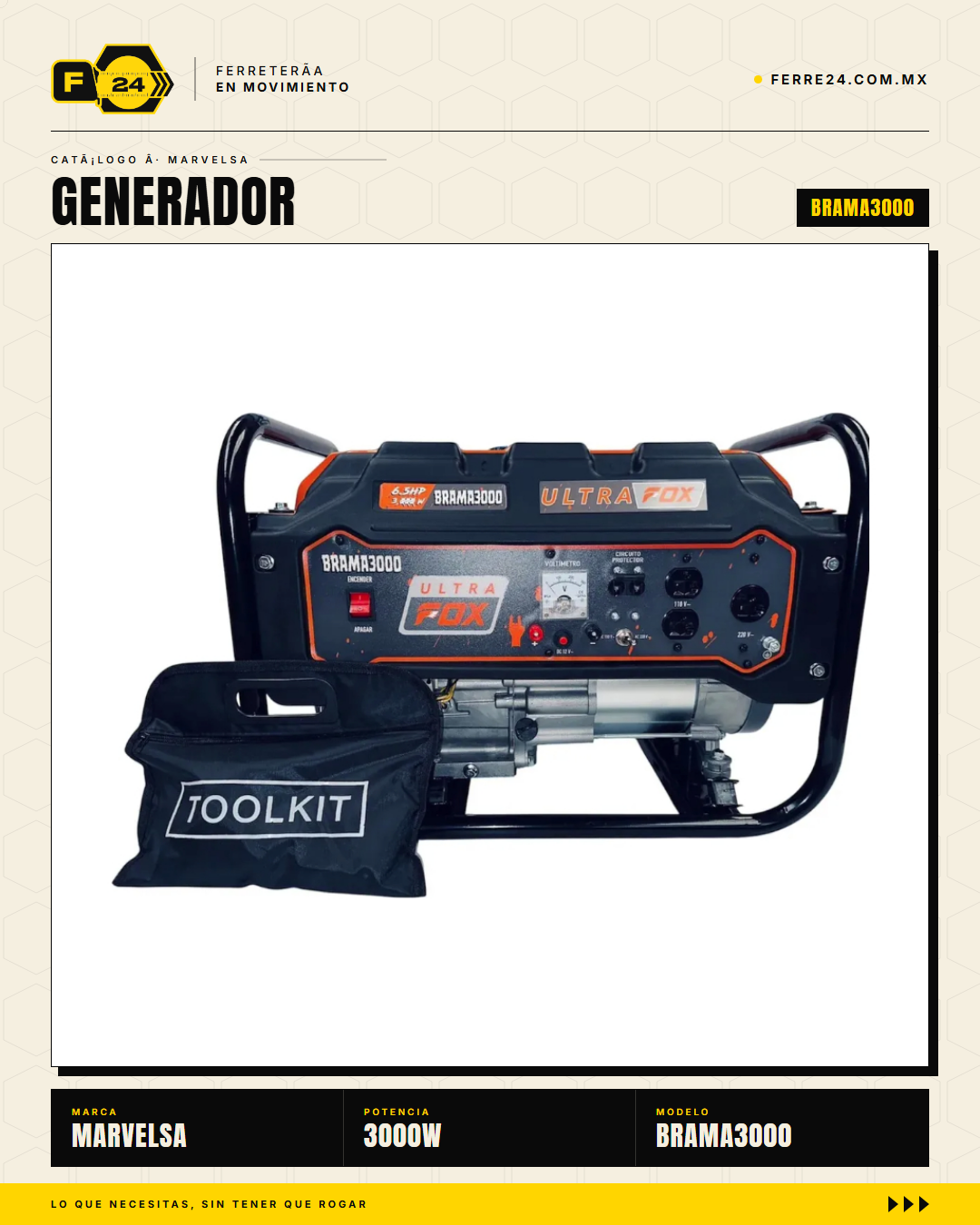 Generador Ultra Fox BRAMA3000 3000W 6.5HP — vista principal