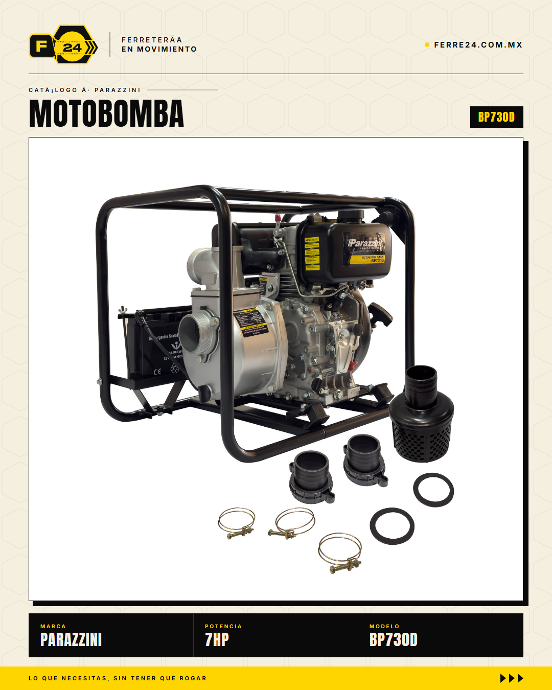 Motobomba Diesel Parazzini BP730D 7HP Autocebante 3 Pulgadas — vista principal