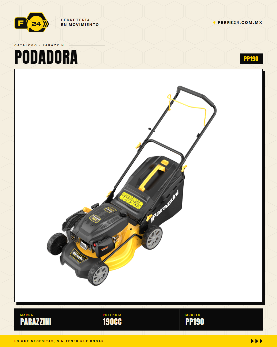 Podadora a Gasolina 190cc Parazzini Pro PP190 — Corte 21" y Bolsa 65L · hero_001