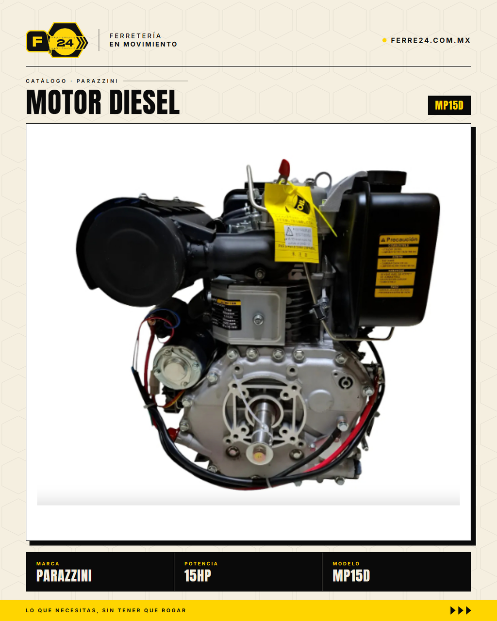Motor Diesel 15 HP Parazzini MP15D con Arranque Eléctrico — Para Bomba, Generador y Obra · hero_001_marvelsa