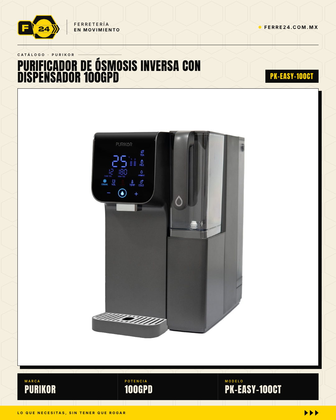 Purificador de Ósmosis Inversa 100GPD con Dispensador — PURIKOR PK-EASY-100CT