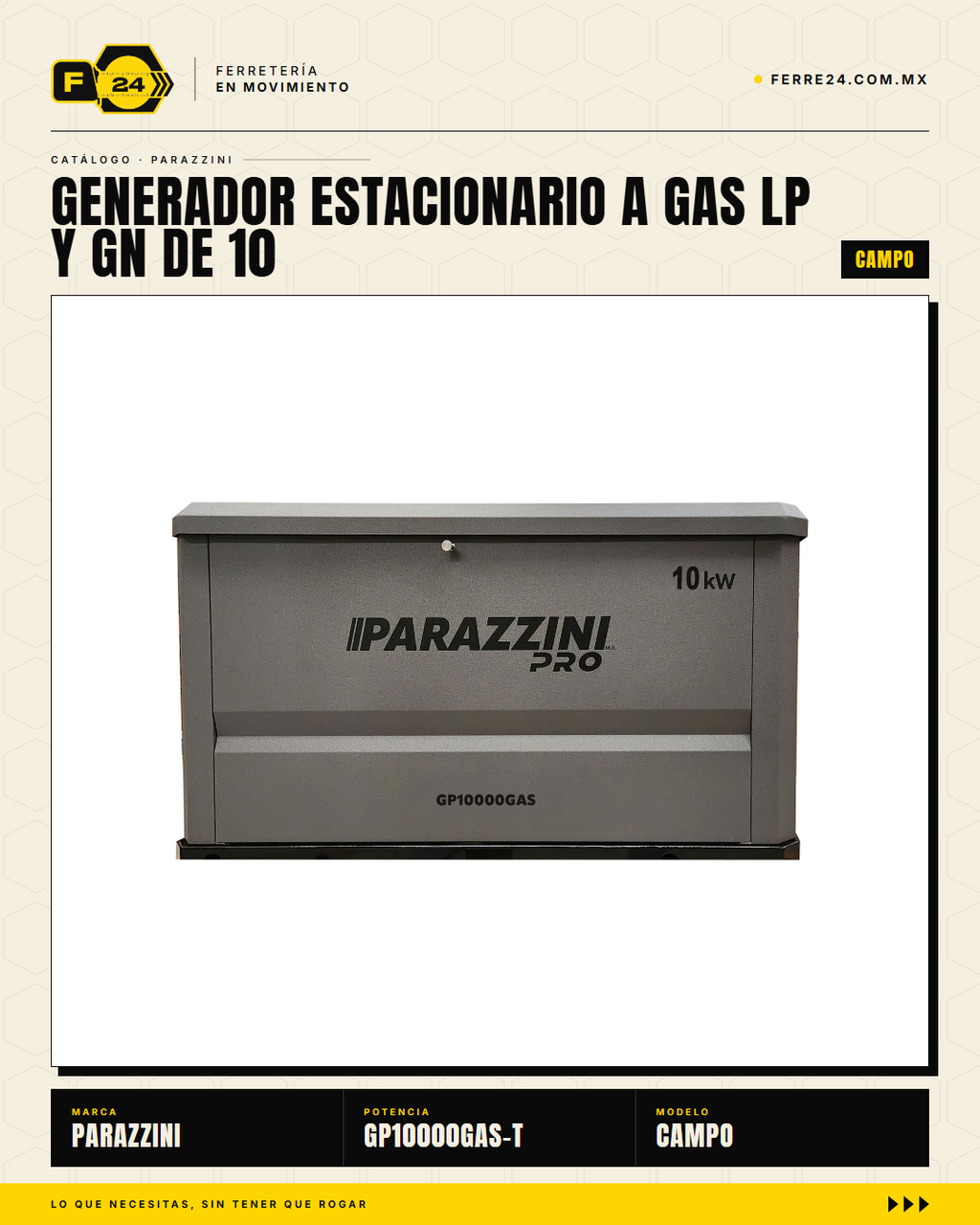 Generador estacionario trifásico 10 kW — gas LP/GN, ATS automático · hero_002