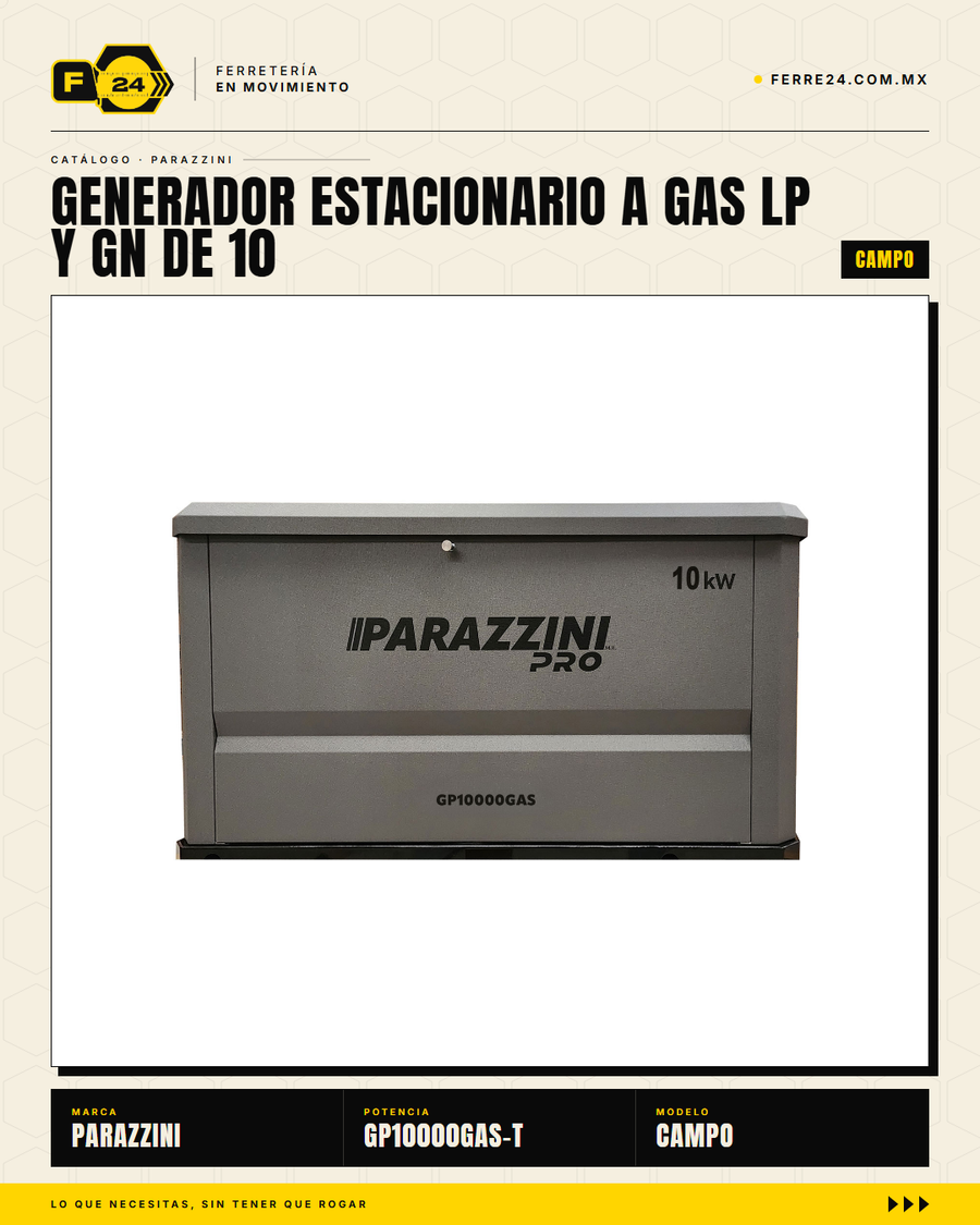 Generador estacionario trifásico 10 kW — gas LP/GN, ATS automático · hero_002